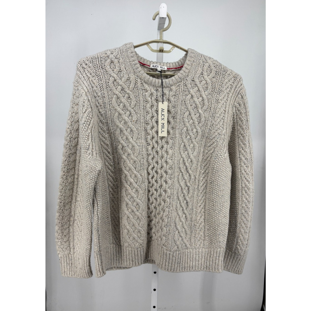 Alex Mill Donegal Fisherman Sweater Mens 2XL Oatmeal Cable Knit Merino Wool NWT